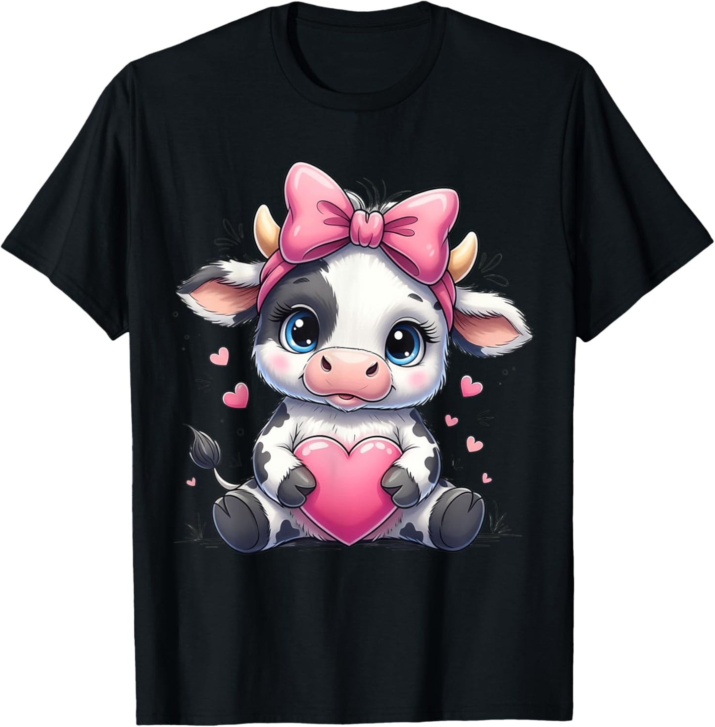 Awesome Cute Cow Holding Heart Pink Funny Cow Farmer T-Shirt