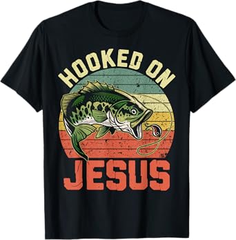 Hooked On Jesus Christian Funny Fishing Jokes T-Shirt