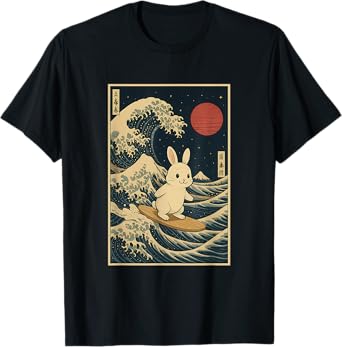 Rabbit Surfing a Wave Japanese Kanagawa Art T-Shirt
