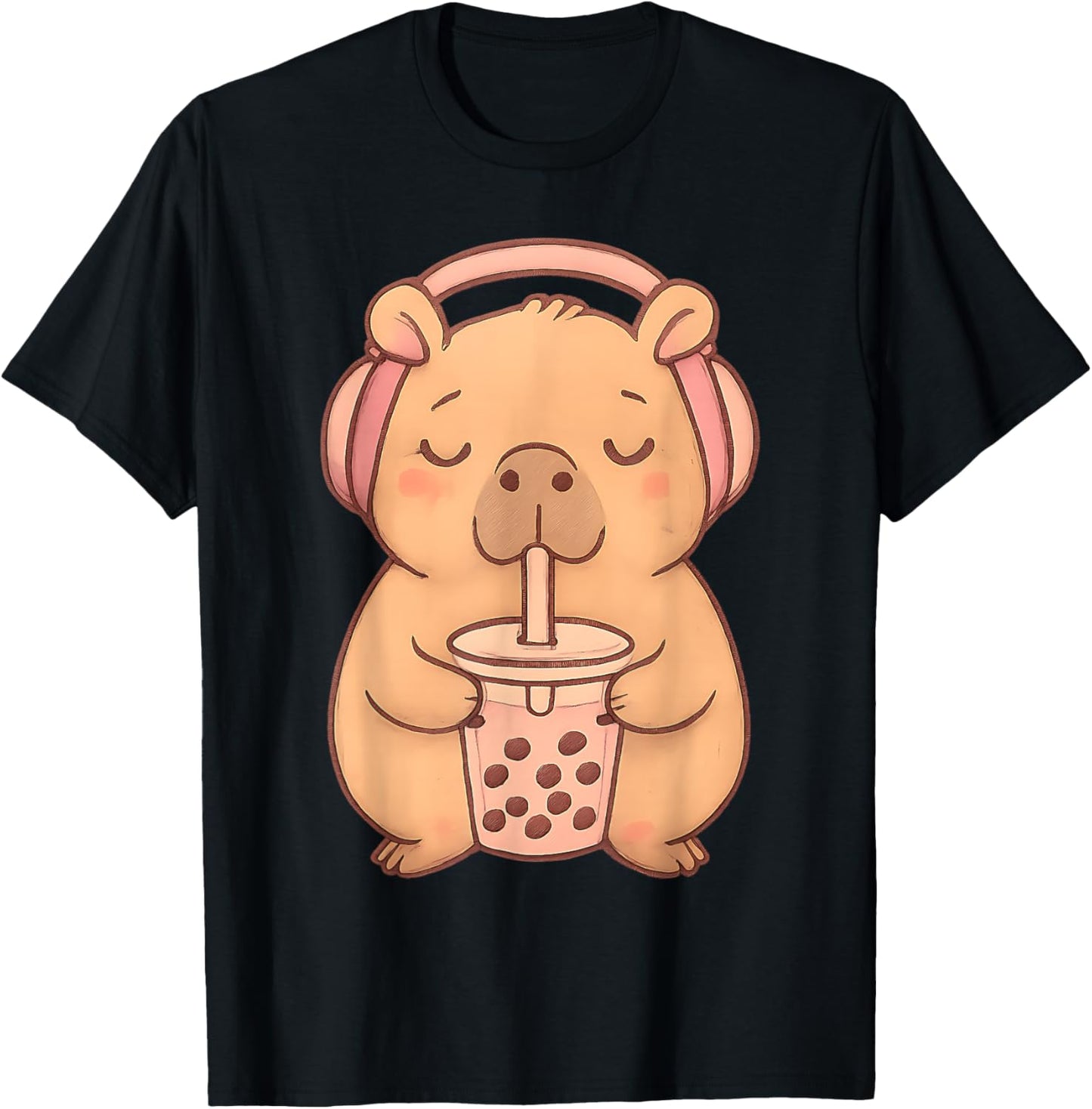 Cute Capybara Drinking Bubble Tea Kawaii Anime y2k Girls T-Shirt