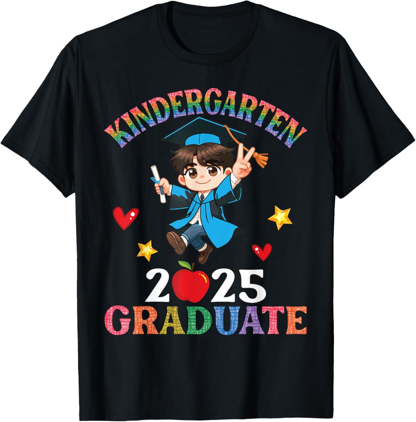 Kindergarten Graduate Student 2025 Rainbow Cap and Gown T-Shirt