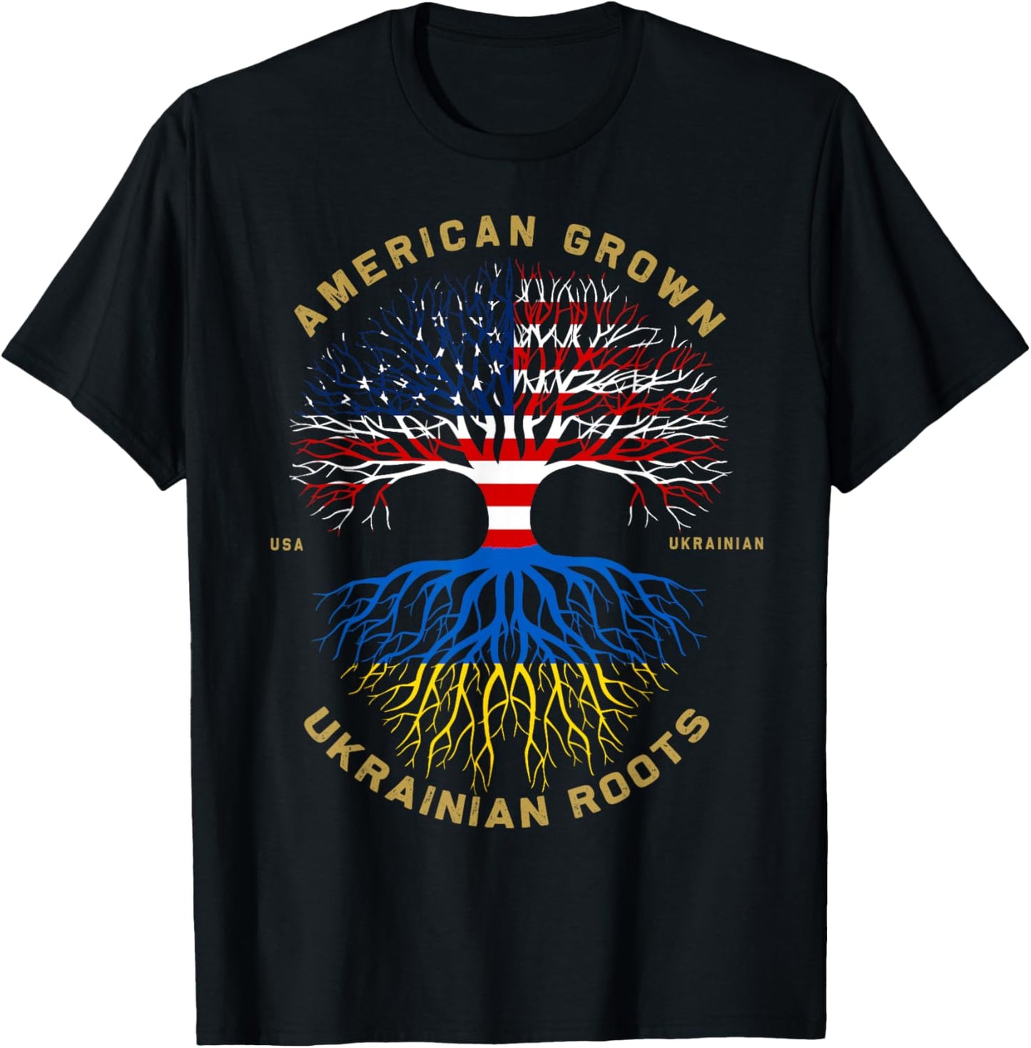 American Grown With Ukrainian Roots Tree Vintage USA Flag T-Shirt