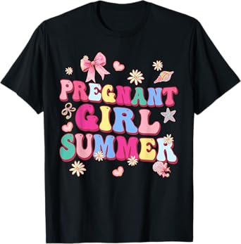 Groovy Pregnancy Reveal Pregnant Girl Summer Baby Shower T-Shirt