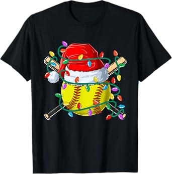 Christmas Softball Xmas Santa Sports Hat Mens Womens Kids T-Shirt