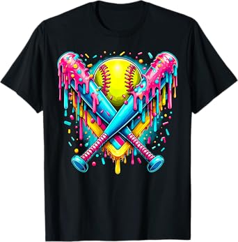 Softball Player Ice Cream Funny Drip T-Shirt