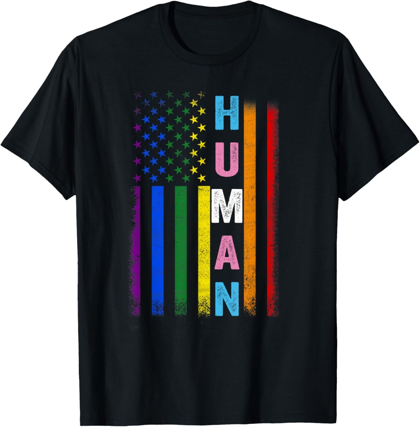 HUMAN LGBT American Flag LGBTQ Rainbow Pride Month Men Women T-Shirt