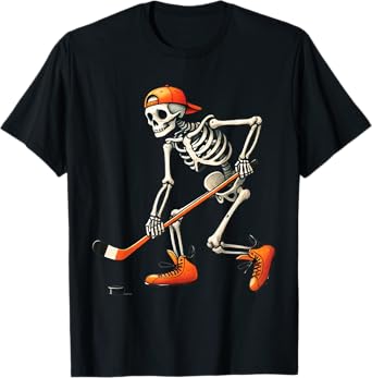 Skeleton Hockey Halloween Costume Sport Men Boys Kids Tee T-Shirt