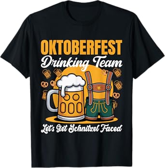 Oktoberfest Drinking Team Let's Get Schnitzel Faced T-Shirt
