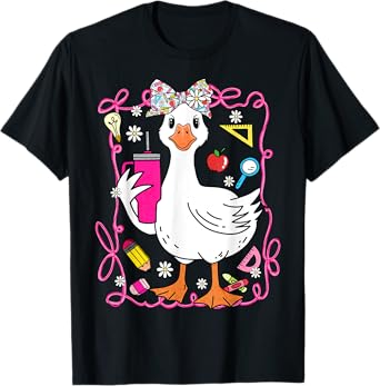 Cute Teacher Goose Funny Back to School Animal Design T-Shirt