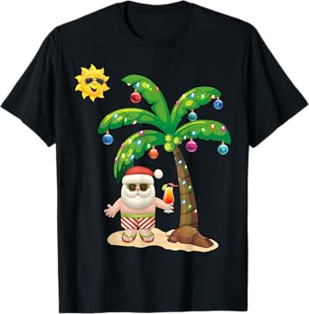 July Christmas Palm Tree Mid Year Santa Claus Beach TShirt T-Shirt
