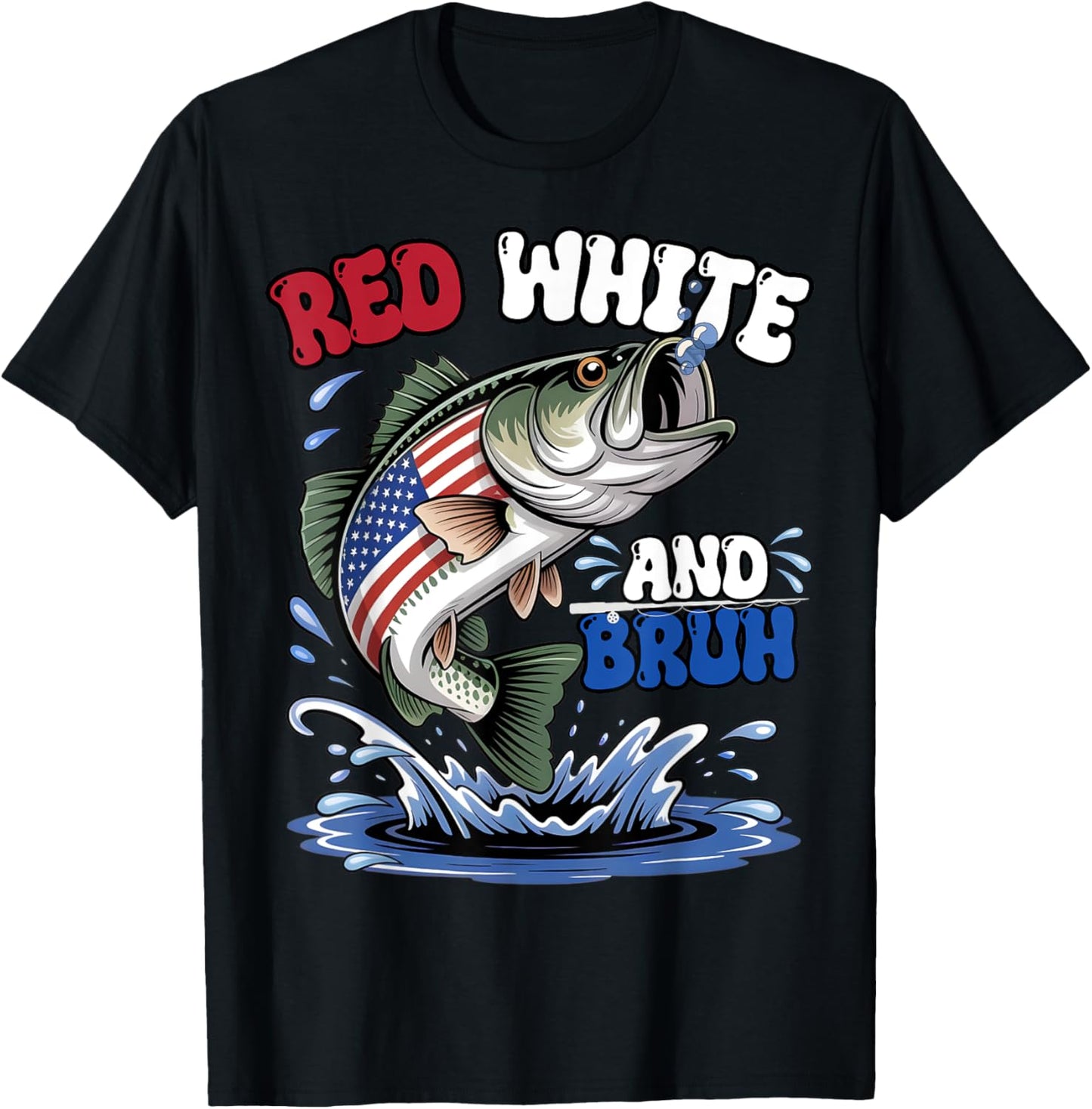 Red White And Bruh American Flag Boys Fishing 4th Of July T-shirt