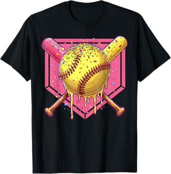 Softball Drip Girls Home Plate Ice Cream Drip Youth sports T-Shirt