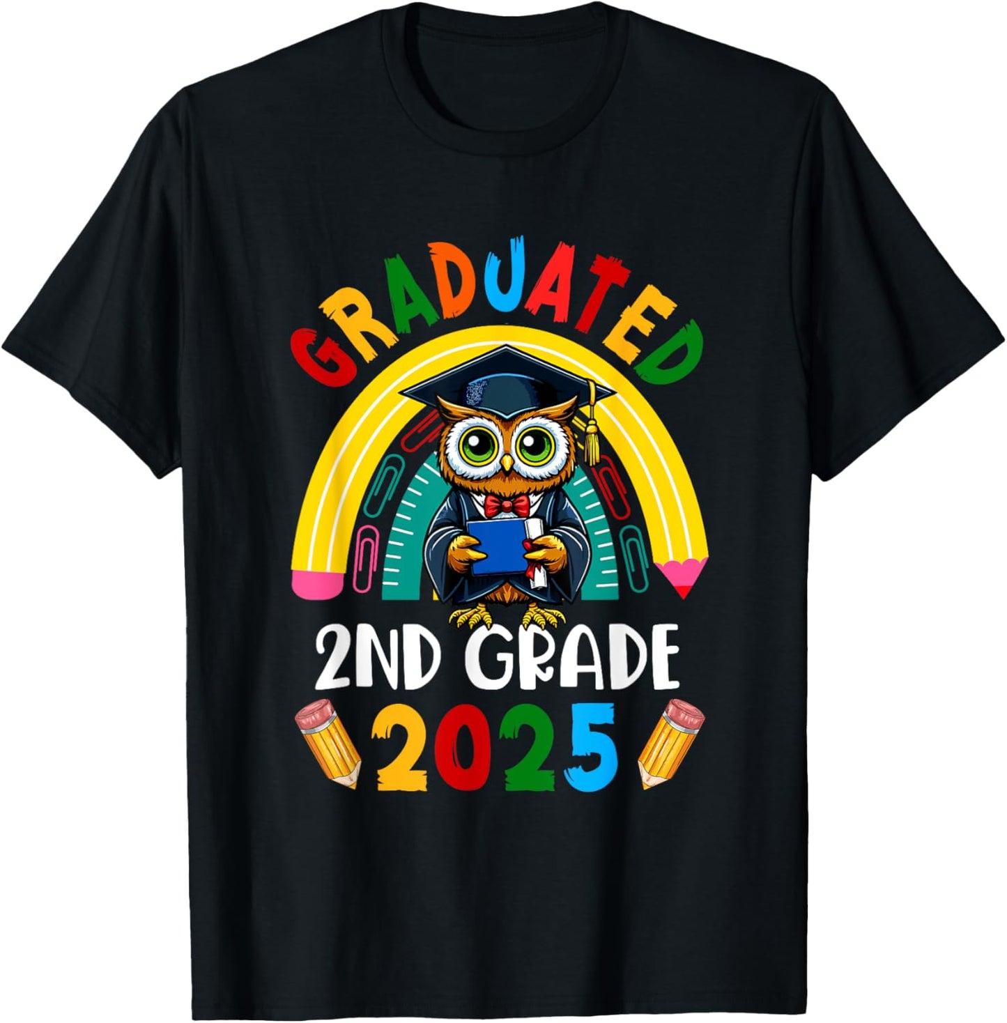 Graduated 2nd Grade 2025 Cute Owl Rainbow Students Teachers T-Shirt