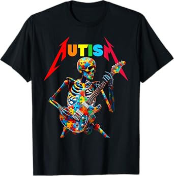 Autism Skeleton Guitar Player Rock Music Autism Awareness T-Shirt