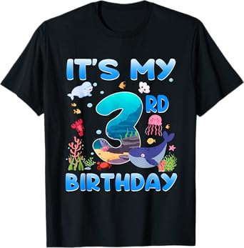It's My 3rd Birthday 3 Years Old Kids Sea Animals Party T-Shirt
