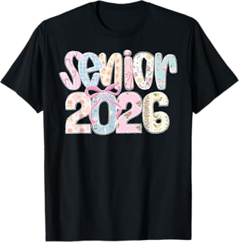 Senior 2026 Class of 2026 Coquette Pastel Floral Lace Bow T-Shirt