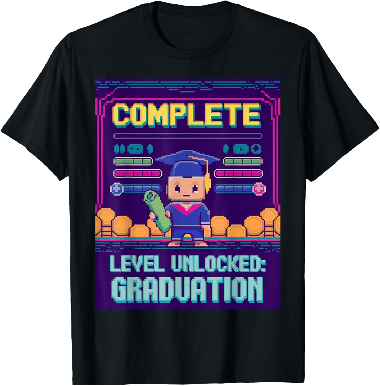 Funny 2025 Gamer Level Complete Master College Graduation T-Shirt