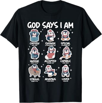 God Says I Am Penguin Religious Christian Boys Girls Kids T-Shirt