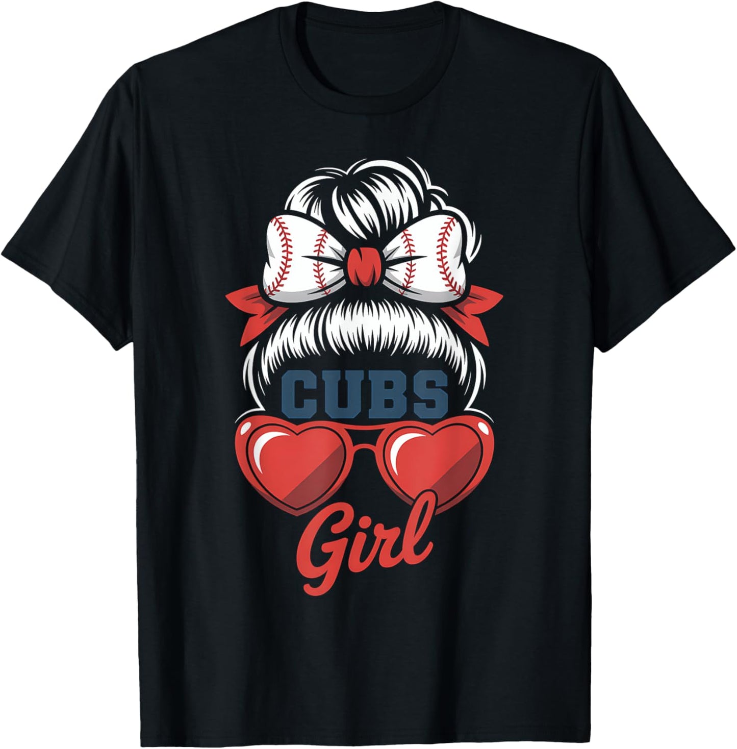 Cubs Girl Baseball Heart Sunglasses Sports Girl Gift T-Shirt