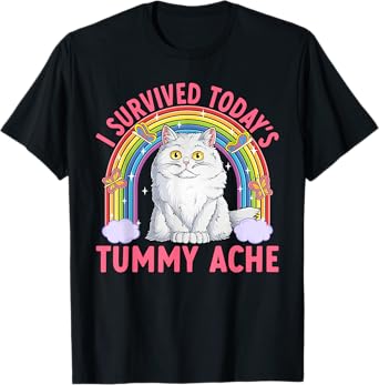 Funny Cat Meme Tummy Ache Joke Humor Cats Men Women Kids T-Shirt