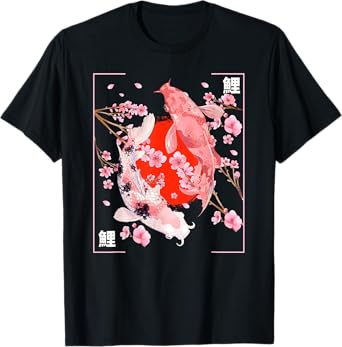 Japanese Cherry Blossom Koi Carp Fish Sakura Aesthetic Art T-Shirt