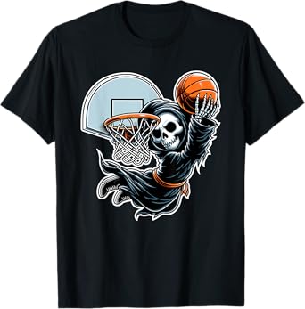 Grim Reaper Basketball Player Funny Halloween T-Shirt