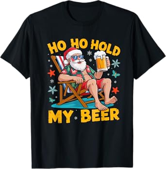 Funny Santa with Sunglasses and Beer Christmas in July T-Shirt