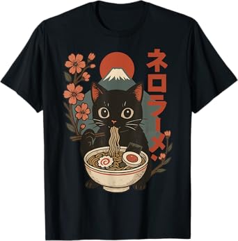 Cat Eating Ramen Kitten Anime Japan T-Shirt
