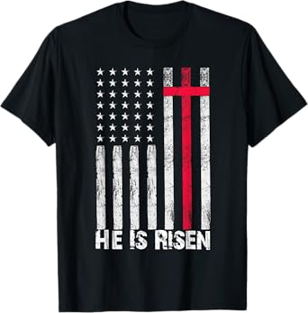 He is Risen American Flag Cross Vintage Happy Easter T-Shirt