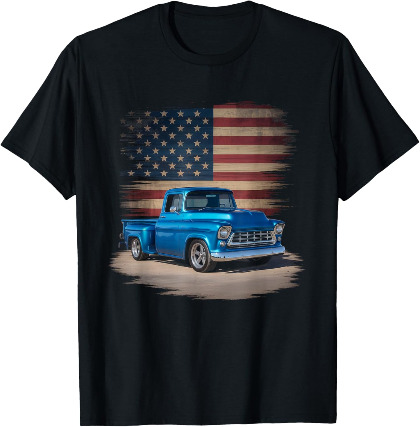 Classic Old Pickup Truck American Flag 4th Of July Patriotic T-shirt