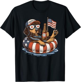 Funny Dog Beer Float 4th of July Art T-Shirt for Men Women