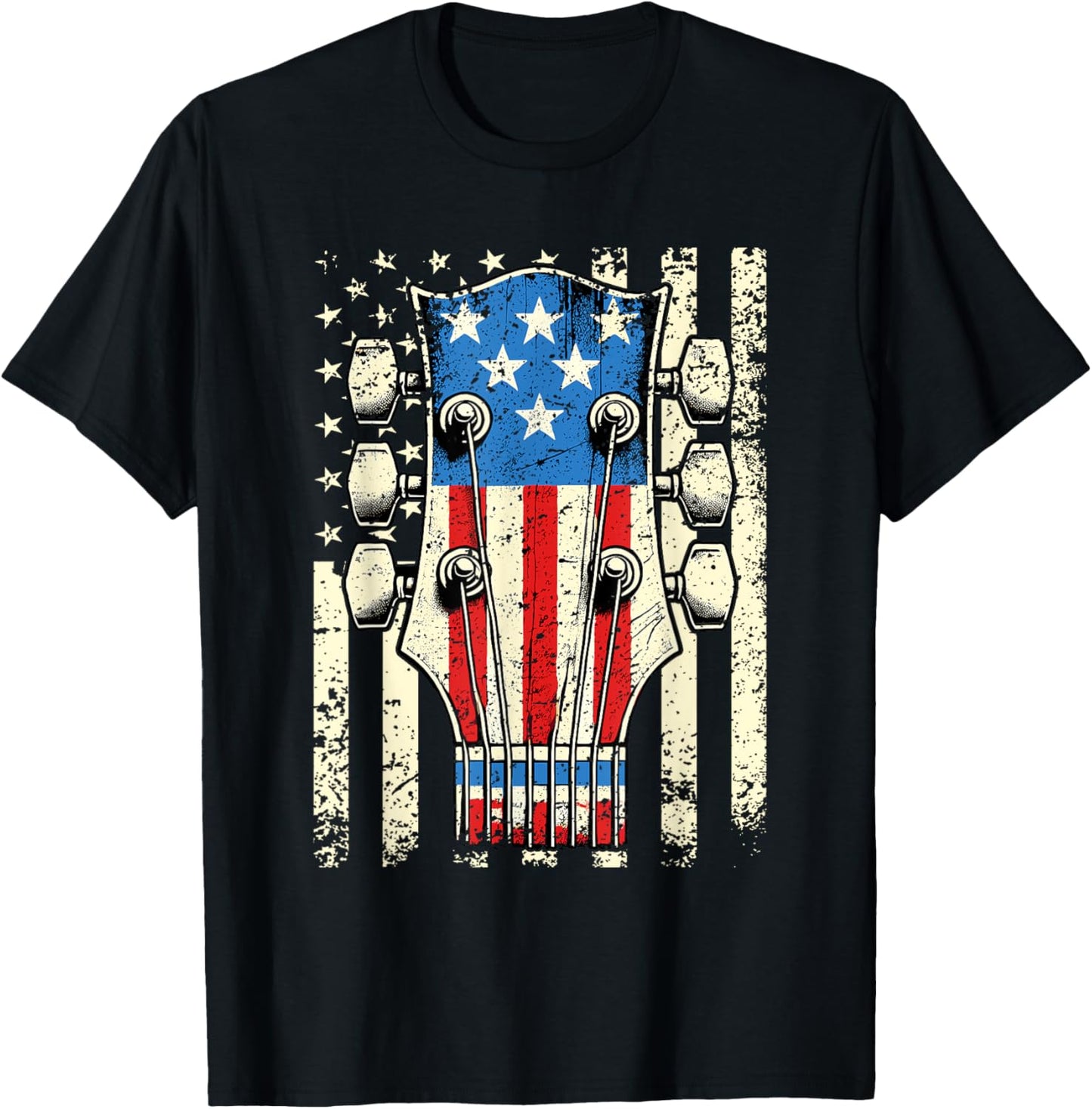 American Flag Electric Bass Guitar Player Musician Vintage T-Shirt