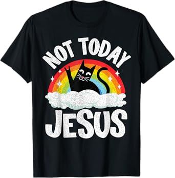 Not Today Jesus Satanic Cat Rainbow Goth Funny Death Metal T-Shirt