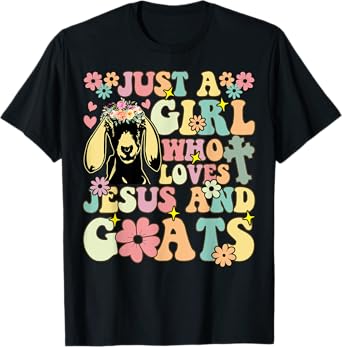 Groovy Farmer Farming Just A Girl Who Loves Jesus And Goats T-Shirt
