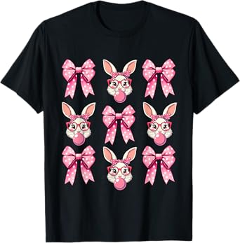 Bunny Face Coquette Bow Easter Day Girl Women T-Shirt