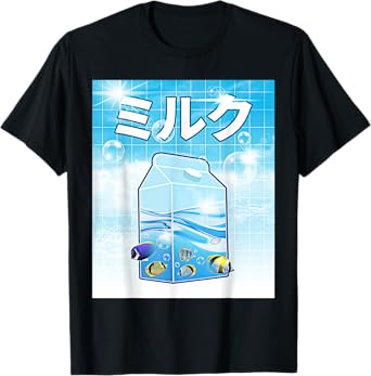 Frutiger Aero Aesthetic Tech Kawaii Milk Underwater Fishes T-Shirt