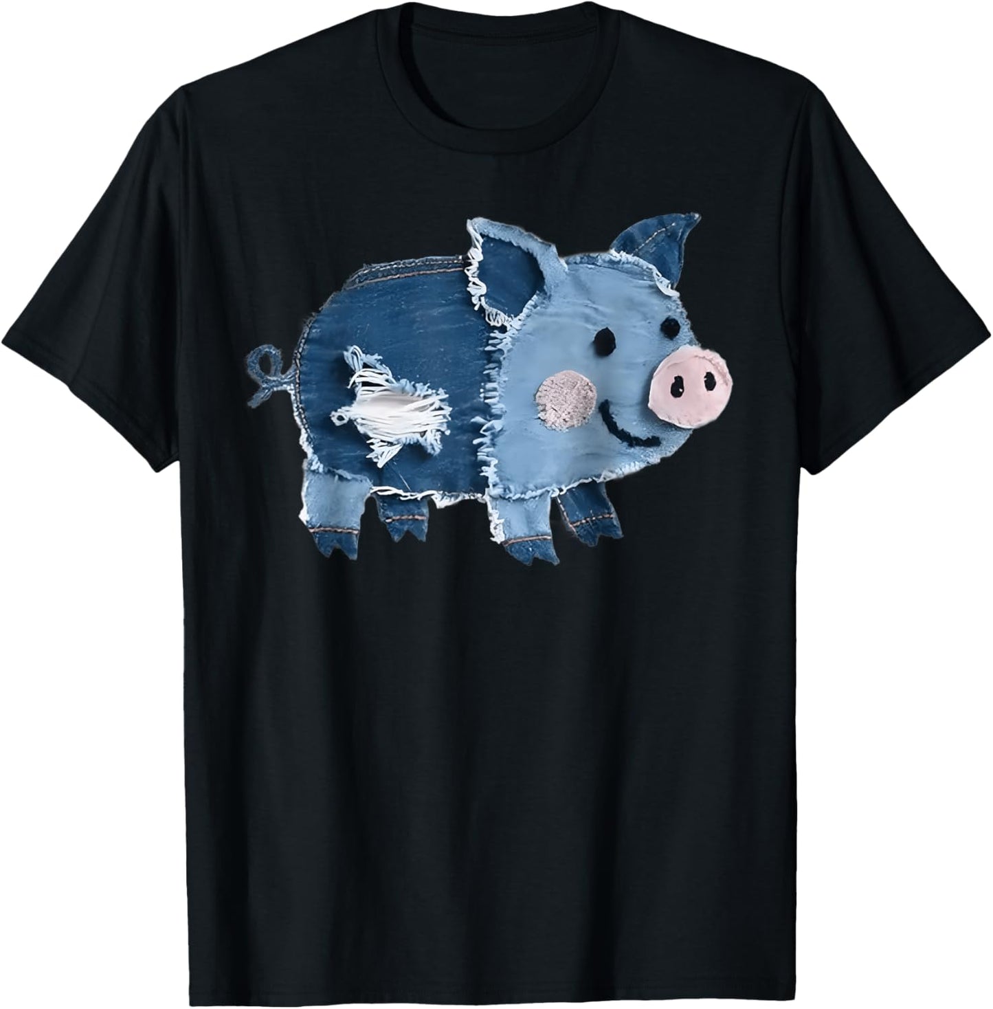 Cute Pig Patchwork Denim Art Funny Pig Lover T-Shirt