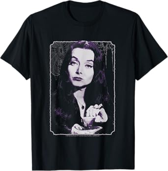 The Addams Family Morticia Drinking Tea Vintage Portrait T-Shirt