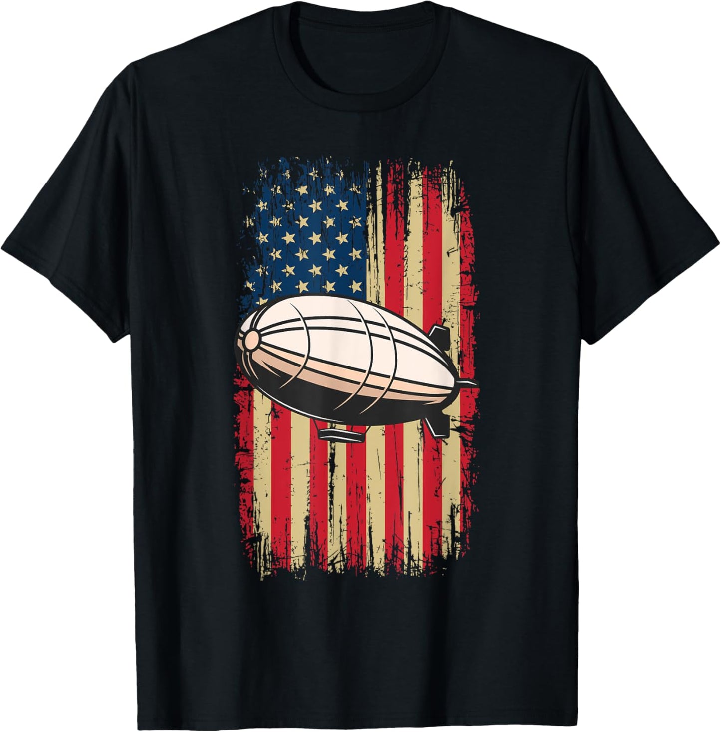 Retro Vintage Zeppelin Dirigible Airship American Flag T-Shirt