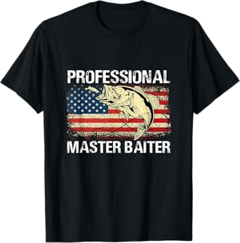 Professional Master Baiter Retro American Flag Funny Fishing T-Shirt