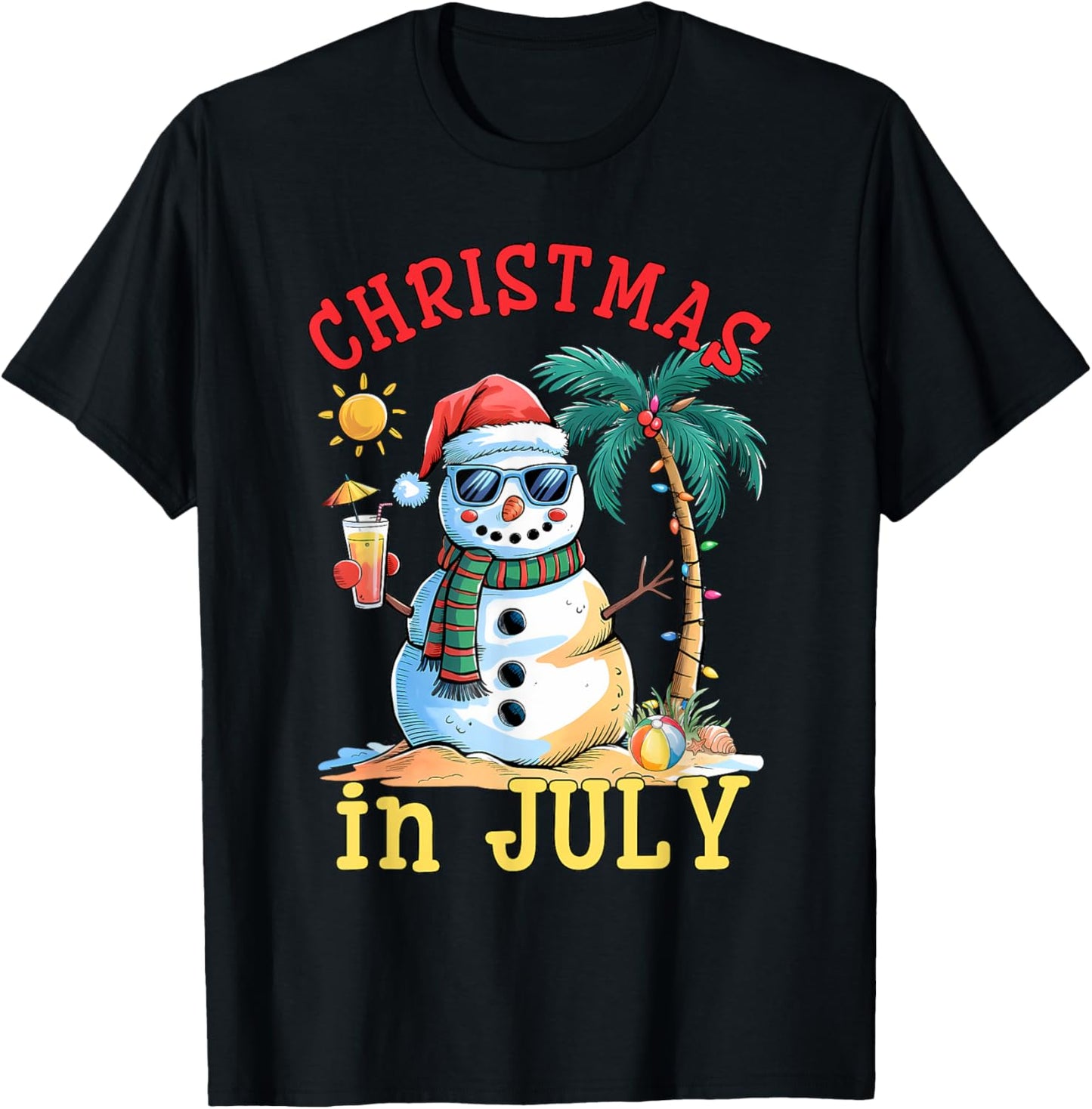 Christmas In July Snowman Summer Beach Vacation Xmas T-shirt