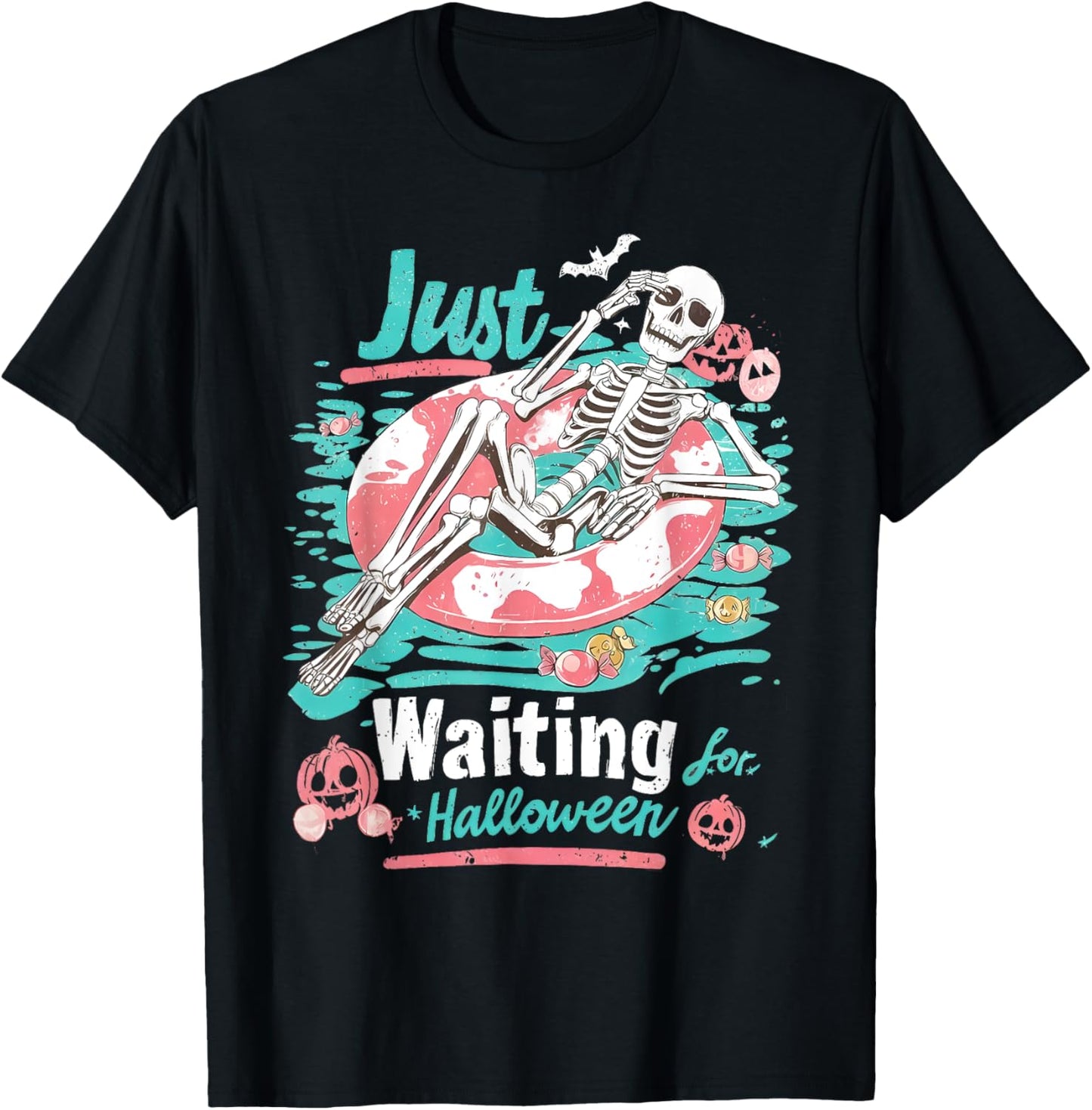 Just Waiting For Halloween Spooky Skeleton Summer Halloween T-Shirt