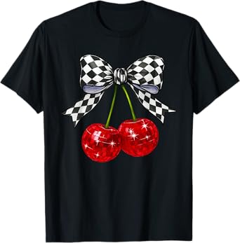 Cherry Coquette Bow Checkered Hawaii Beach Summer Vacation T-Shirt