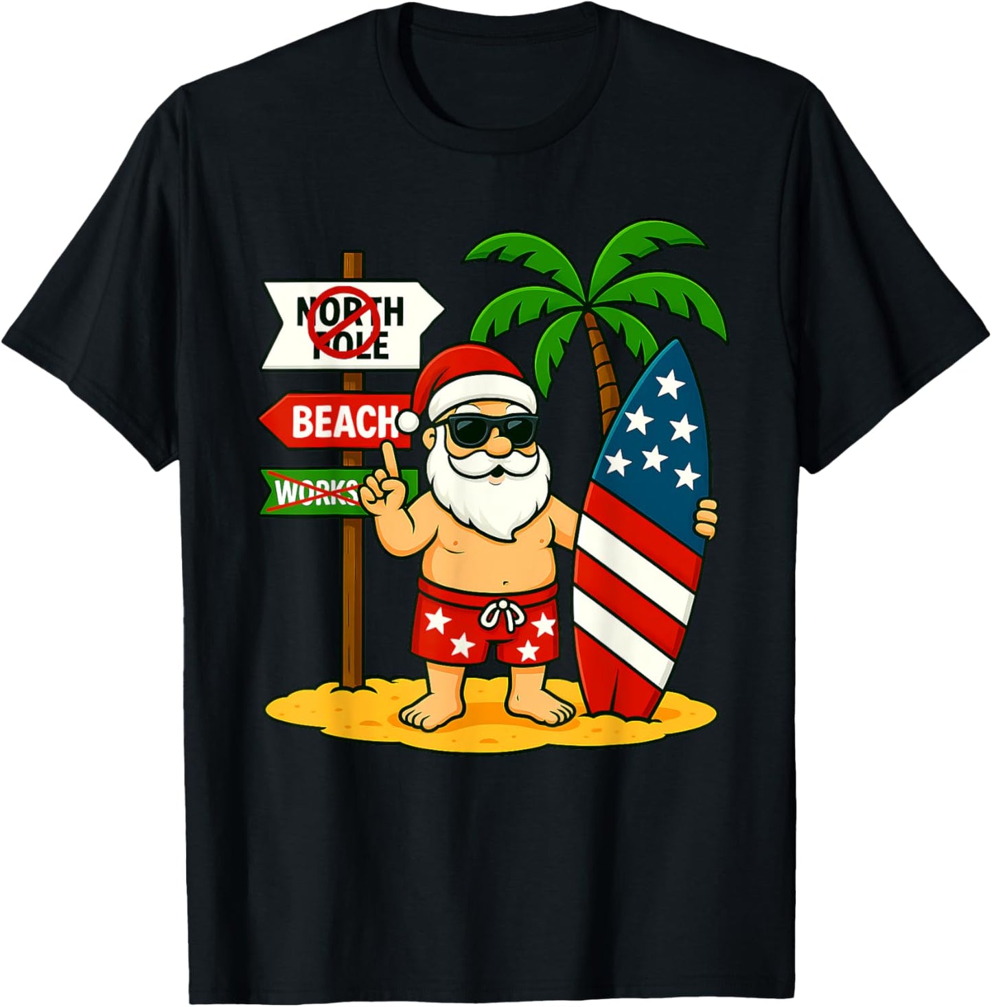 Christmas In July Santa & Surfboard Usa Flag 4th Of July T-shirt