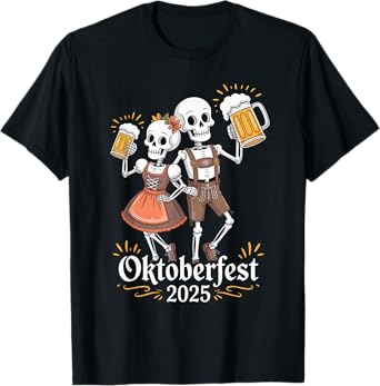 German Skeleton Halloween Lederhosen Funny Oktoberfest 2025 T-Shirt