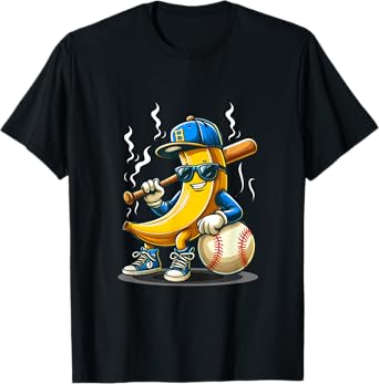 Banana Wearing Sunglasses Hat Playing Baseball Player Fruit T-Shirt