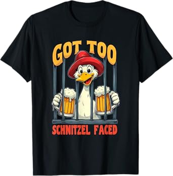 Got Too Schnitzel Faced โ Funny Oktoberfest Beer Duck Outfit T-Shirt