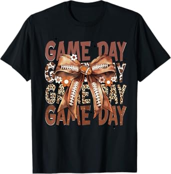 Coquette Bow Game Day Football Mama Mom Funny Football T-Shirt