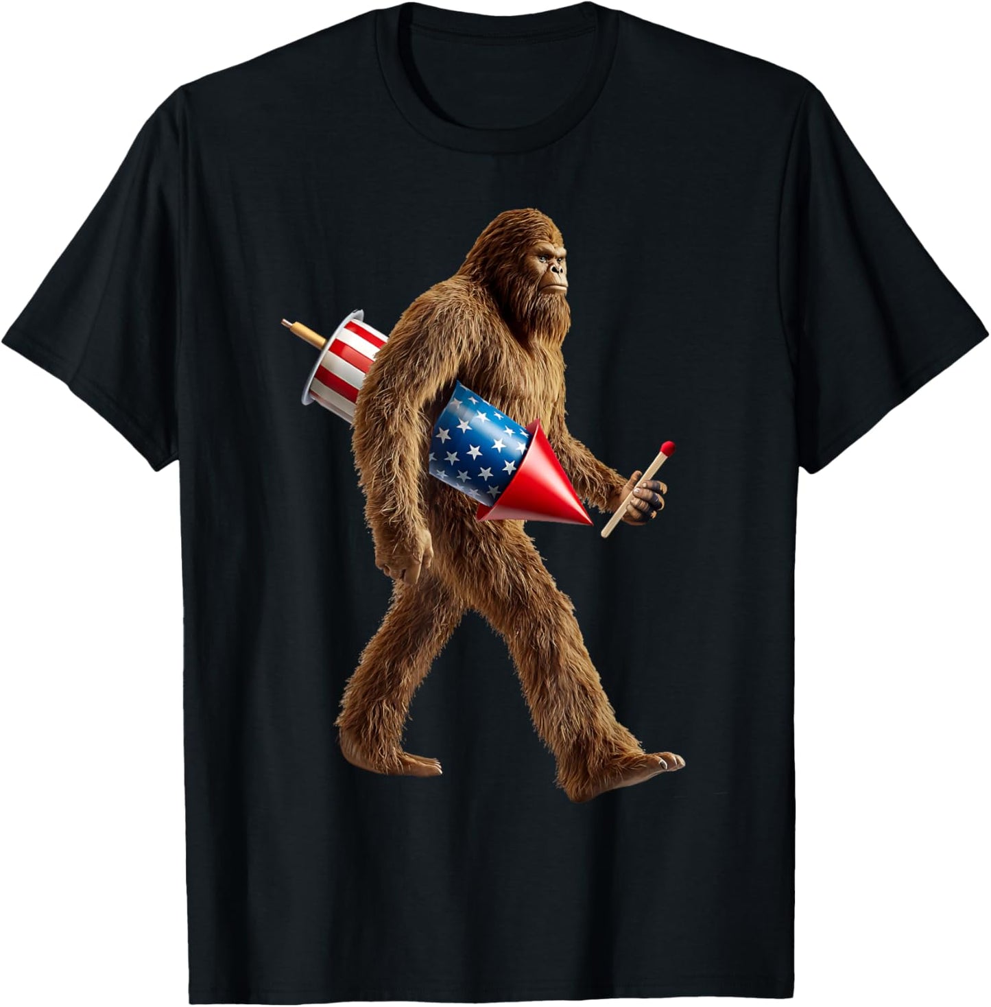 Bigfoot Fireworks 4th of July Sasquatch American Flag USA T-Shirt