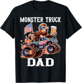 Monster Truck Dad Racing Bigfoot Beer USA Flag Patriotic T-Shirt